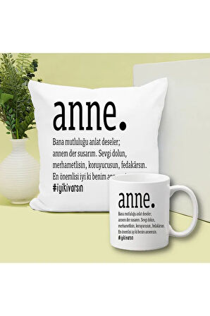 Anne Anlam Baskılı Kupa ve Yastık Hediyelik Set Hediye
