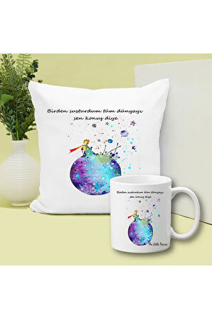 Küçük Prens Baskılı Kupa ve Yastık Hediyelik Set Arkadaşa Hediye