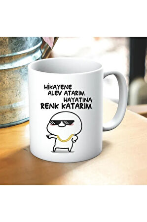 Hayatına Renk Katarım Baskılı Kupa ve Yastık Hediyelik Set Arkadaşa Hediye