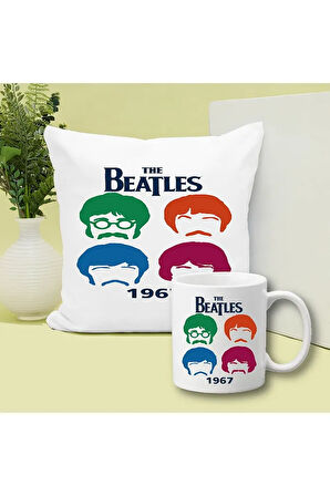 The Beatles Baskılı Kupa ve Yastık Hediyelik Set Arkadaşa Hediye