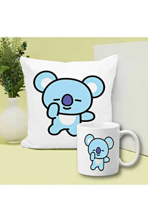 Bts Karakter Baskılı Kupa ve Yastık Hediyelik Set Arkadaşa Hediye