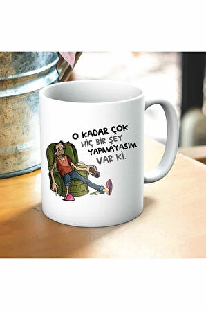 Hiç Bir Şey Yapmayasım Var Baskılı Kupa ve Yastık Hediyelik Set Arkadaşa Hediye