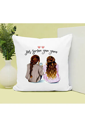 Her Zaman Yanyana Kardeşim Baskılı Kupa ve Yastık Hediyelik Set Arkadaşa Hediye