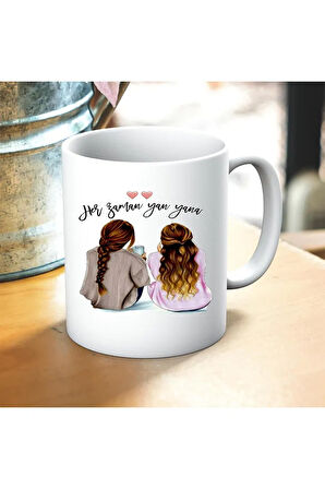 Her Zaman Yanyana Kardeşim Baskılı Kupa ve Yastık Hediyelik Set Arkadaşa Hediye