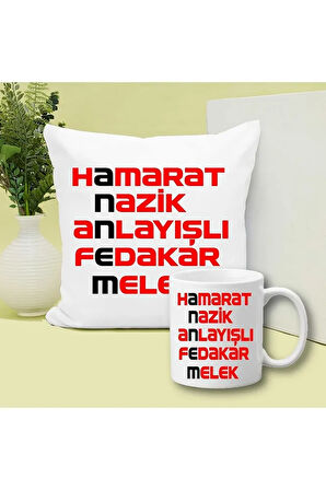 Annem Baskılı Kupa ve Yastık Hediyelik Set Arkadaşa Hediye