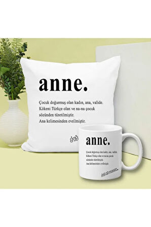 Anne Baskılı Kupa ve Yastık Hediyelik Set Arkadaşa Hediye