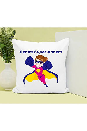 Benim Süper Annem Baskılı Kupa ve Yastık Hediyelik Set Arkadaşa Hediye