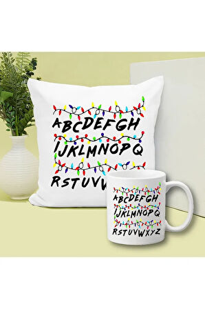 Stranger Things Baskılı Kupa ve Yastık Hediyelik Set Arkadaşa Hediye