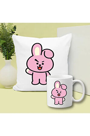 Bts Karakter Baskılı Kupa ve Yastık Hediyelik Set Arkadaşa Hediye