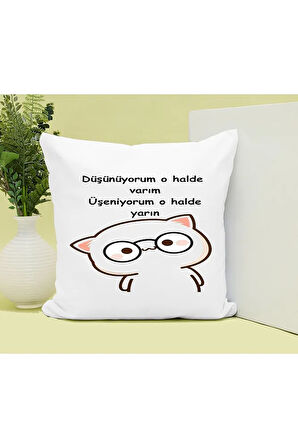 Üşengeç Bilgiç Baskılı Kupa ve Yastık Hediyelik Set Arkadaşa Hediye