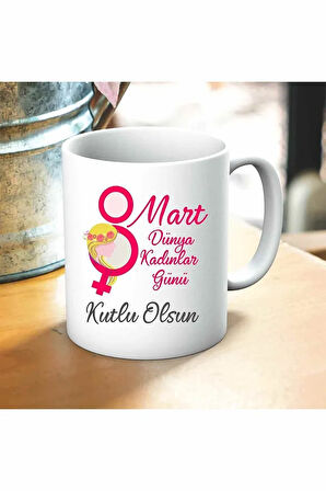 8 Mart Kadınlar Günü Baskılı Kupa ve Yastık Hediyelik Set Arkadaşa Hediye