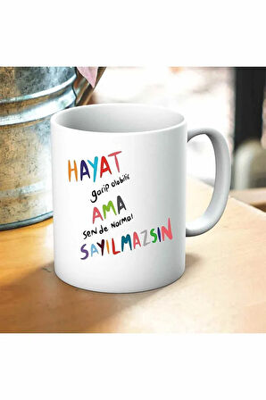 Sende Normal Sayılmazsın Baskılı Kupa ve Yastık Hediyelik Set Arkadaşa Hediye