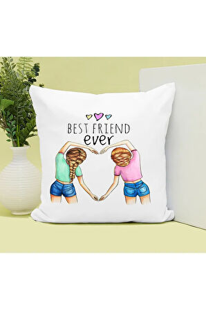 Best Friends Ever Sister Baskılı Kupa ve Yastık Hediyelik Set Arkadaşa Hediye