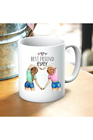 Best Friends Ever Sister Baskılı Kupa ve Yastık Hediyelik Set Arkadaşa Hediye