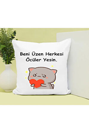 Beni Üzeni Öcüler Yesin Baskılı Kupa ve Yastık Hediyelik Set Arkadaşa Hediye
