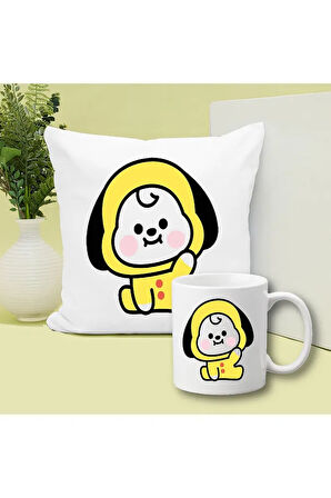 Bts Karakter Baskılı Kupa ve Yastık Hediyelik Set Arkadaşa Hediye