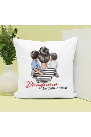 Dünyanın En Tatlı Annesi Baskılı Kupa ve Yastık Hediyelik Set Anneye Hediye