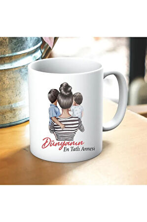 Dünyanın En Tatlı Annesi Baskılı Kupa ve Yastık Hediyelik Set Anneye Hediye