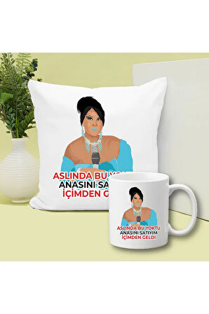 İçimden Geldi Baskılı Kupa ve Yastık Hediyelik Set Arkadaşa Hediye