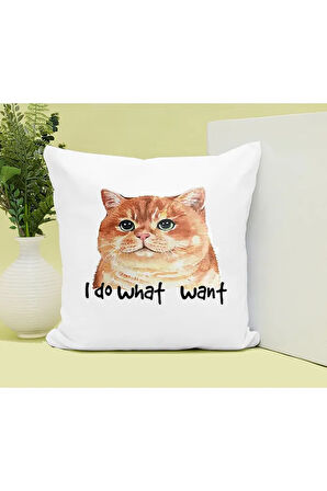 I Do What Want Cat Baskılı Kupa ve Yastık Hediyelik Set Arkadaşa Hediye