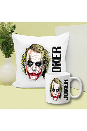 Joker Baskılı Kupa ve Yastık Hediyelik Set Arkadaşa Hediye
