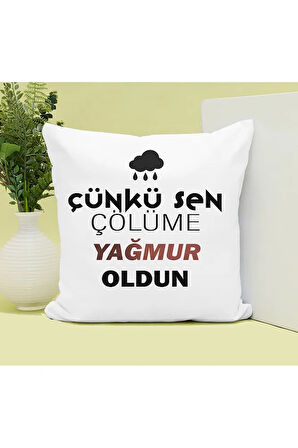 Çölüme Yağmur Oldun Baskılı Kupa ve Yastık Hediyelik Set Arkadaşa Hediye