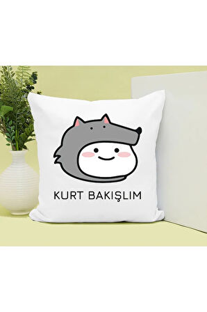 Kurt Bakışlım Baskılı Kupa ve Yastık Hediyelik Set Arkadaşa Hediye