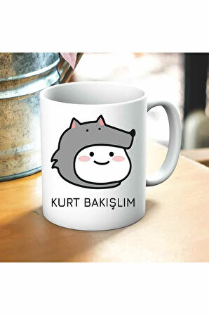 Kurt Bakışlım Baskılı Kupa ve Yastık Hediyelik Set Arkadaşa Hediye