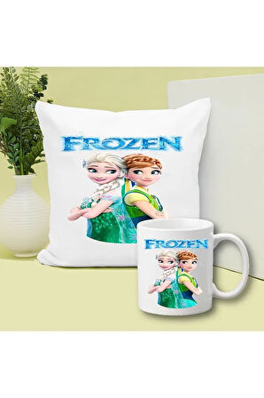Frozen Elsa Baskılı Kupa ve Yastık Hediyelik Set Arkadaşa Hediye