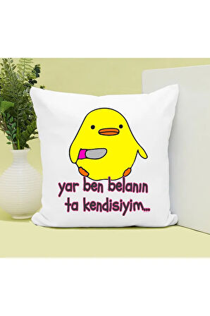 Belalı Civciv Baskılı Kupa ve Yastık Hediyelik Set Arkadaşa Hediye