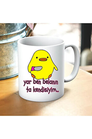 Belalı Civciv Baskılı Kupa ve Yastık Hediyelik Set Arkadaşa Hediye