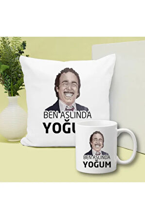 Ben Aslında Yokum Baskılı Kupa ve Yastık Hediyelik Set Arkadaşa Hediye