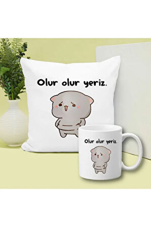 Olur Olur Yeriz Baskılı Kupa ve Yastık Hediyelik Set Arkadaşa Hediye