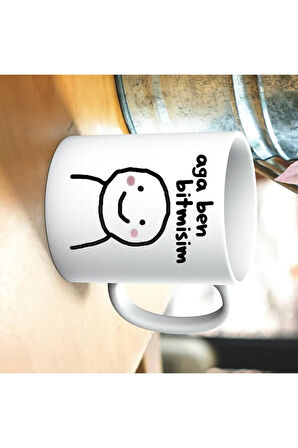 Aga Ben Bitmişim Baskılı Kupa ve Yastık Hediyelik Set Arkadaşa Hediye