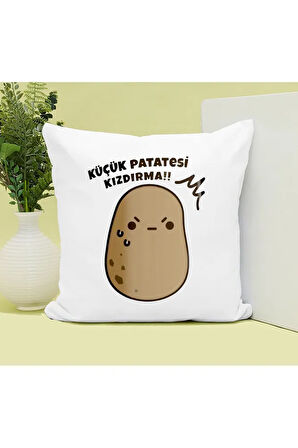 Küçük Patates Sinirli Baskılı Kupa ve Yastık Hediyelik Set Arkadaşa Hediye