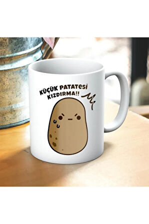 Küçük Patates Sinirli Baskılı Kupa ve Yastık Hediyelik Set Arkadaşa Hediye