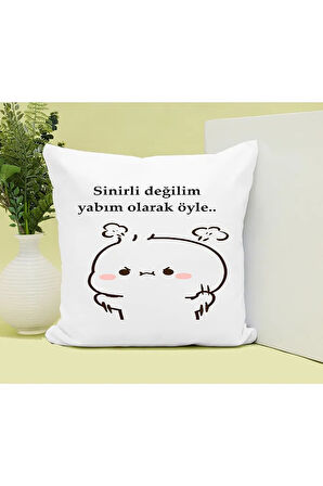 Sinirli Değilim Yabım Böyle Baskılı Kupa ve Yastık Hediyelik Set Arkadaşa Hediye