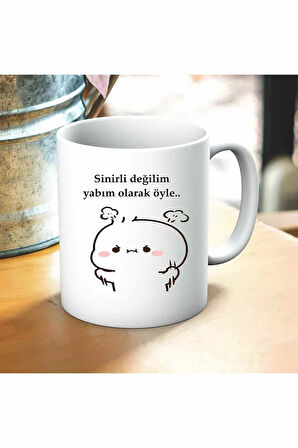 Sinirli Değilim Yabım Böyle Baskılı Kupa ve Yastık Hediyelik Set Arkadaşa Hediye