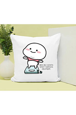 Diyet Yapmaya Mı Geldim Baskılı Kupa ve Yastık Hediyelik Set Arkadaşa Hediye