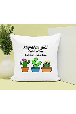 İçimi Kaktüse Çevirdiler Baskılı Kupa ve Yastık Hediyelik Set Arkadaşa Hediye