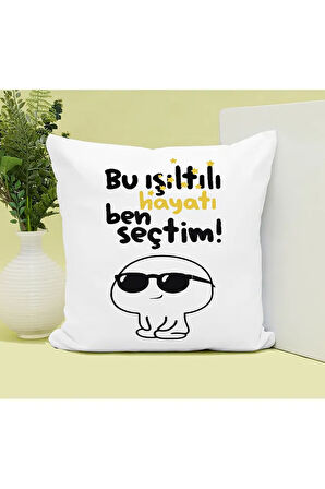 Işıltılı Hayatı Ben Seçtim Baskılı Kupa ve Yastık Hediyelik Set Arkadaşa Hediye