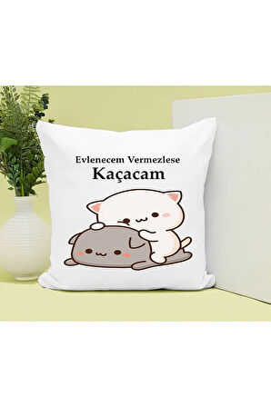 Evlenecem Vemezlerse Kaçacam Baskılı Kupa ve Yastık Hediyelik Set Arkadaşa Hediye