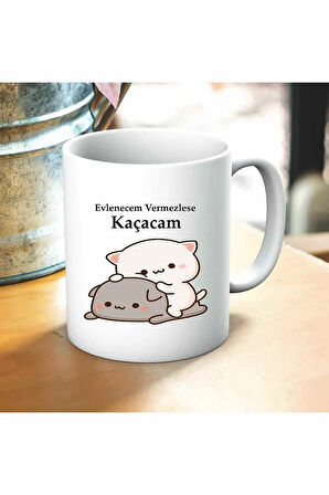 Evlenecem Vemezlerse Kaçacam Baskılı Kupa ve Yastık Hediyelik Set Arkadaşa Hediye