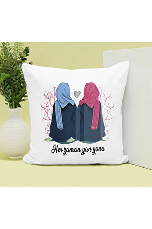 Her Zaman Yanyana Kardeşim Baskılı Kupa ve Yastık Hediyelik Set Arkadaşa Hediye