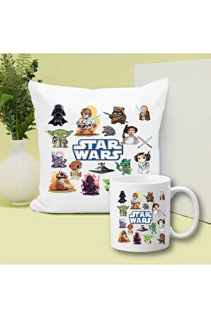 Star Wars Baskılı Kupa ve Yastık Hediyelik Set Arkadaşa Hediye