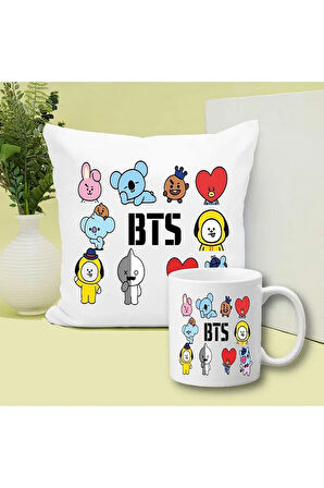 BTS Baskılı Kupa ve Yastık Hediyelik Set Arkadaşa Hediye