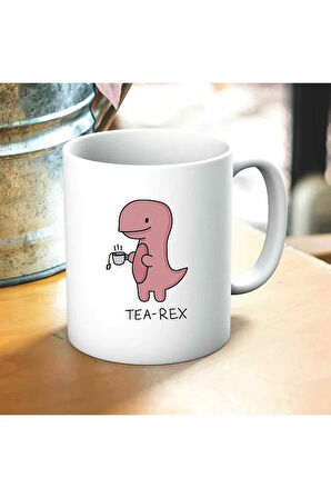 Tea Dinazor Tea Rex Baskılı Kupa ve Yastık Hediyelik Set Arkadaşa Hediye