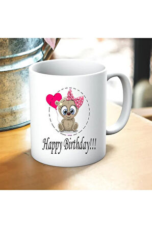 Happy Birthday Ponçik Doğum Günü Baskılı Kupa ve Yastık Hediyelik Set Arkadaşa Hediye