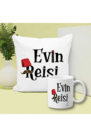 Evin Reisi Baskılı Kupa ve Yastık Hediyelik Set Arkadaşa Hediye