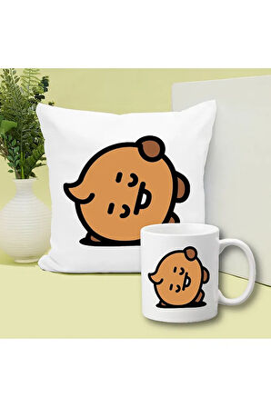 Bts Karakter Baskılı Kupa ve Yastık Hediyelik Set Arkadaşa Hediye